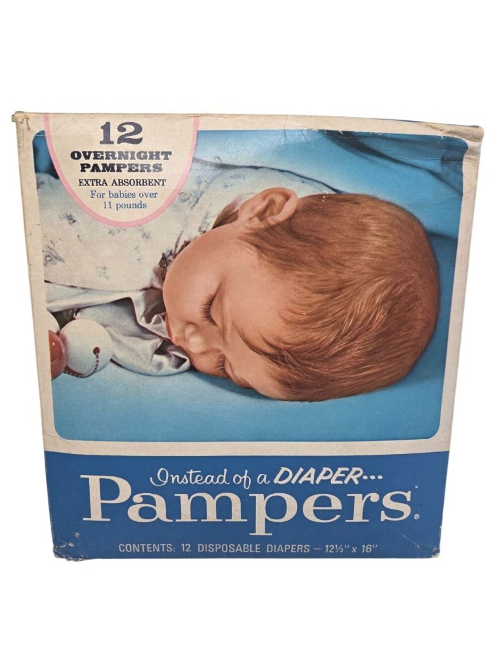 Vintage Overnight Pampers Diapers Babies Over 11 Lbs. Sealed Box